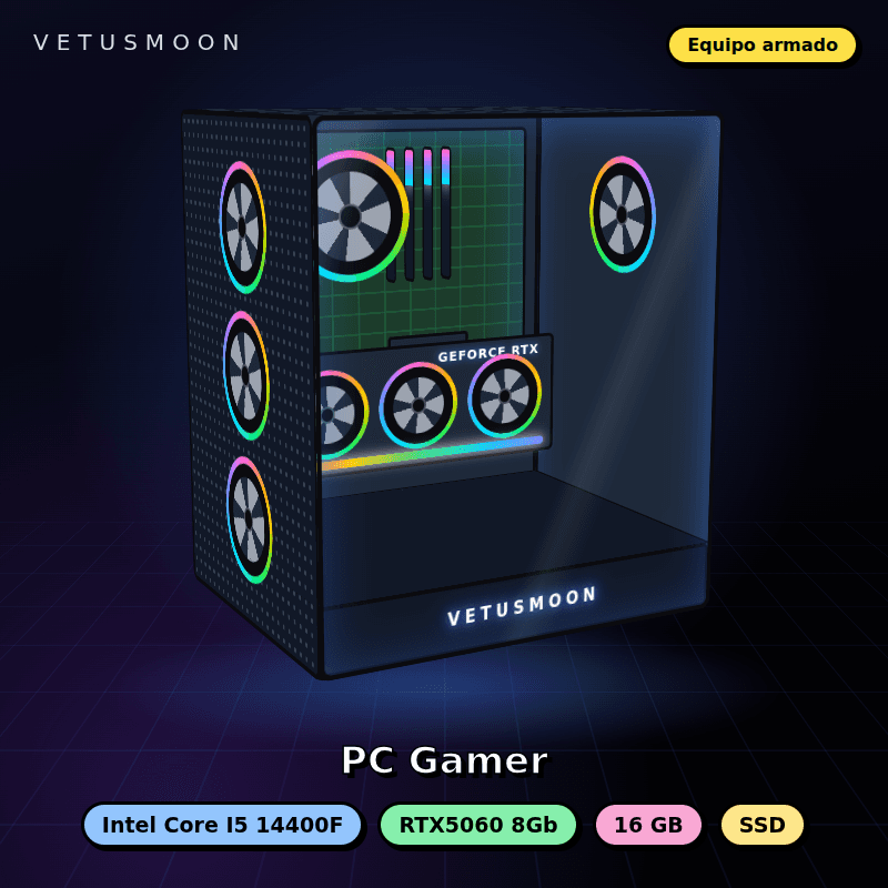 Equipo Intel Core I5 14400F Full Gamer - 16Gb - SSD - RTX5060 8Gb