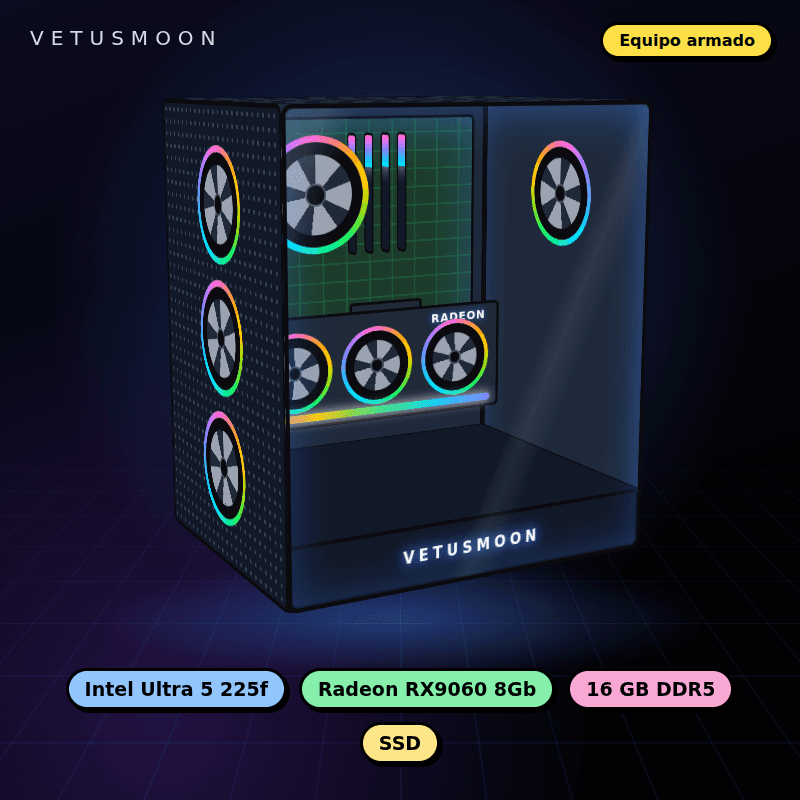 Equipo Intel Ultra 5 225f Full Gamer - 16Gb DDR5 - SSD - Radeon RX9060 8Gb