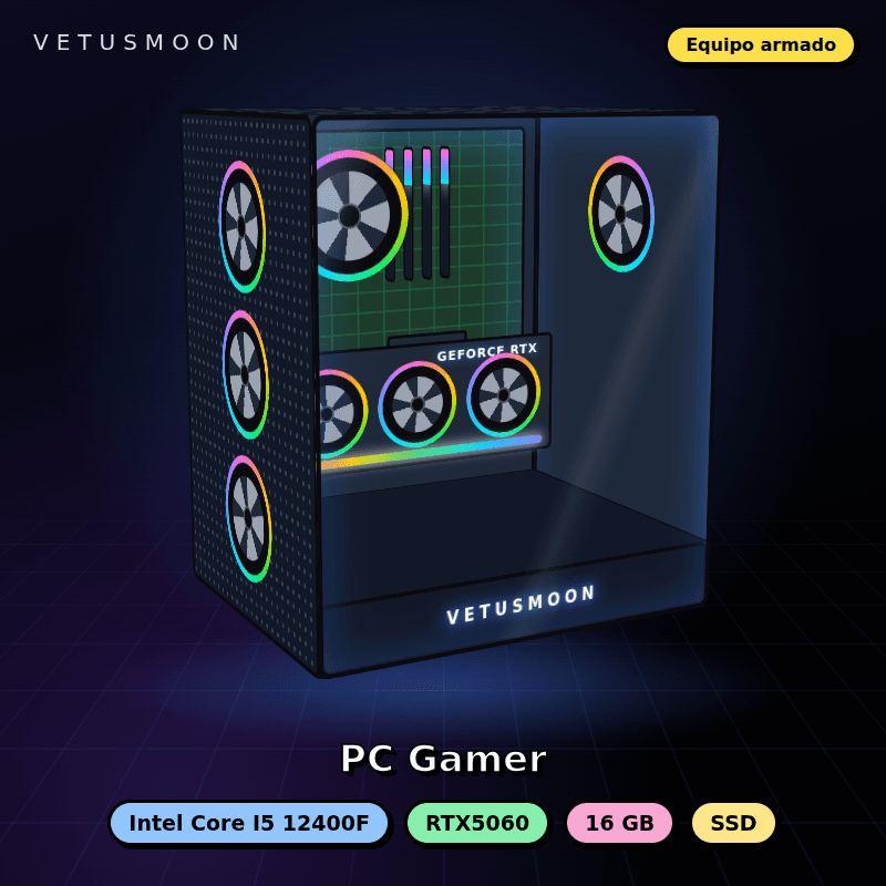 Equipo Intel Core I5 12400F Full Gamer - 16Gb - SSD - RTX5060