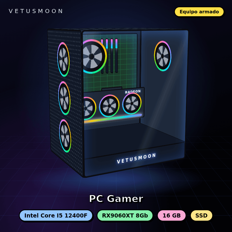 Equipo Intel Core I5 12400F Full Gamer - 16Gb - SSD - RX9060XT 8Gb