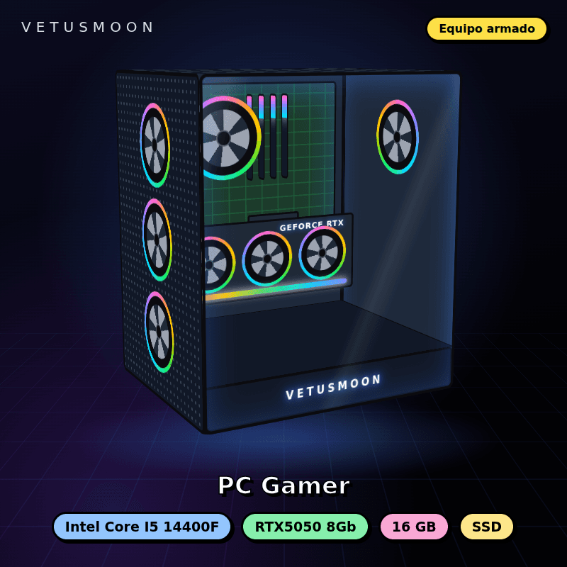 Equipo Intel Core I5 14400F Full Gamer - 16Gb - SSD - RTX5050 8Gb