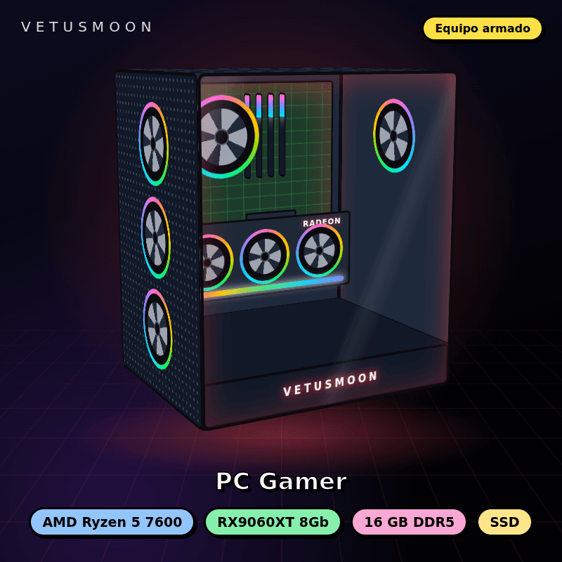 Equipo AMD Ryzen 5 7600 Full Gamer - 16gb DDR5 - SSD - RX9060XT 8Gb